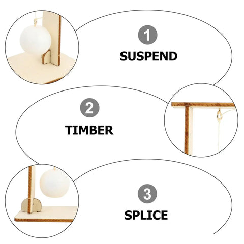 Diagram showing suspend, timber, and splice steps in Two-Piece Physics Experiment Kit For Students, Engaging Science Tools.