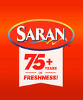 Saran logo with 75 years of freshness banner on red background