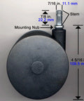 Extra Large Chair Casters 4 Inch Set Of Five For Carpet Replaces Chair Mat Heavy Duty With Smooth Rolling Performance Seven Sixteenth Inch Stem Ideal For Heavy Users Mobility Assistance Or Higher Seating, side view showing measurements
