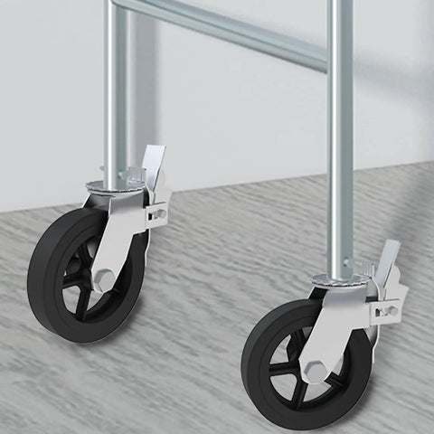 Built Tough Heavy Duty Eight Inch Scaffolding Wheels With Steel Casters And Dual Locking Brakes 1.25 Inch Stem on scaffold