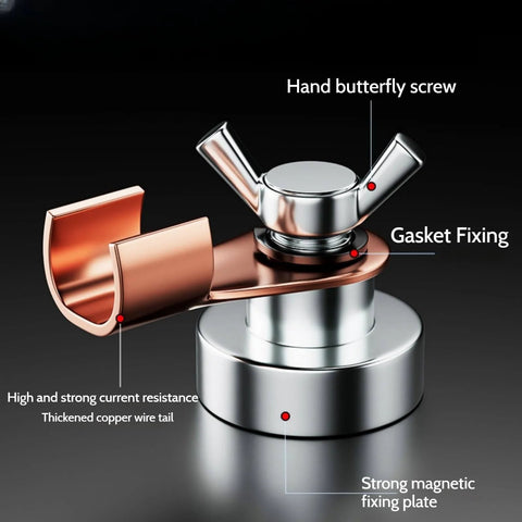 Quick Setup Welding Magnetic Grounding Clamp For Fast Precise Welds Magnetic Welding Ground Clamp showing hand butterfly screw and gasket fixing.