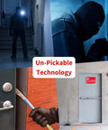 Collage with burglars and door, emphasizing Beefed Up Ultra Heavy Duty Door Lock With Keypad And Keyless Entry secure technology.