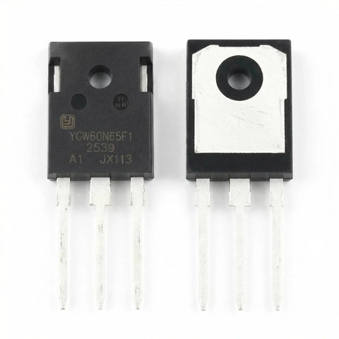 Five Pack YGW60N65F1 IGBT Chip For Welding Machines 650V 60A Replacement Beefy Power Switching Device Replaces FGH60N60SMD For Reliable Weld Power At Full Output. Black 3-pin IGBT transistor package with metal tab