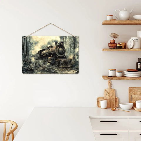 Rusty Steam Locomotive Wooden Hanging Sign Vintage Rustic Wall Plaque For Cozy Living Room Vibe Garden Patio Cafe Indoor Outdoor Decor Ideal For Porch Yard Kitchen Bar Home Office 8 By 12 Inch hanging in kitchen