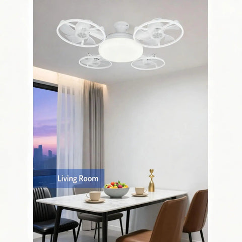 MENGLANSI Flush Mount Fan Light in a modern living room setting, showcasing its enclosed design and E27 socket, perfect for home use.