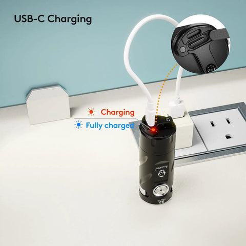 S23 Powerful Rechargeable Flashlight With 4000 Lumens Turbo Output USB C Charging EDC Portable Light on charging base