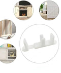 Image of 5 Pack Adjustable Bypass Sliding Door Guides for Closet Doors White Fits Three Quarter To One And Three Eighths Inch Thick Bypassing Doors Mount Design Includes Two And One Eighth Inch Base And One And Quarter Inch High Spacer Pins Plus Fifteen Screws, showing a single white guide with circular insets of doors.