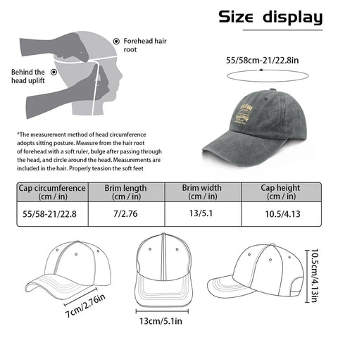 Size display for Lightweight Distressed Baseball Cap For Women With Washed Low Profile Style, Adjustable Buckle Strap, One Size Fits Most.