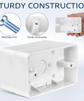 Five Piece Surface Mount Outlet Boxes With No Sweat Setup And Ultra Slim Single Gang Build showing a sturdy white plastic box with matching screw.