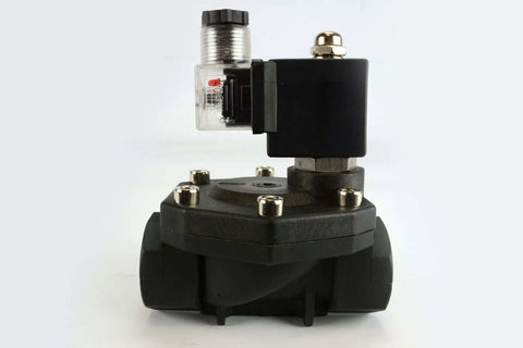 1 Inch BSPP Electric Solenoid Valve For Air Water Gas And Liquids, Normally Closed 110V AC, Plastic Body, Front View