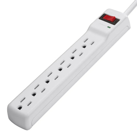 Six Outlet Surge Protector Power Strip With 2 Ft Heavy Duty Metal Extension Cord 200 Joules White 2 Pack For Home Office Travel Charging Stations