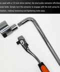 Heavy Duty Stud Extractor Tool 1/4 To 3/4 Inch 6 To 19mm for Broken Bolts with knurled roller and cam lock kit shown with ratchet