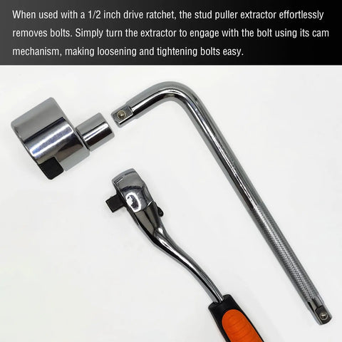 Heavy Duty Stud Extractor Tool 1/4 To 3/4 Inch 6 To 19mm for Broken Bolts with knurled roller and cam lock kit shown with ratchet