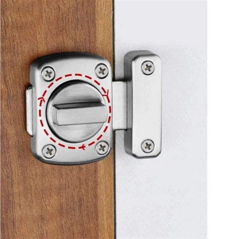 Cast Metal Door Latch Lock Hook Bathroom Right Angle Sliding Gate Bolt installed on wooden door with toggle mechanism.
