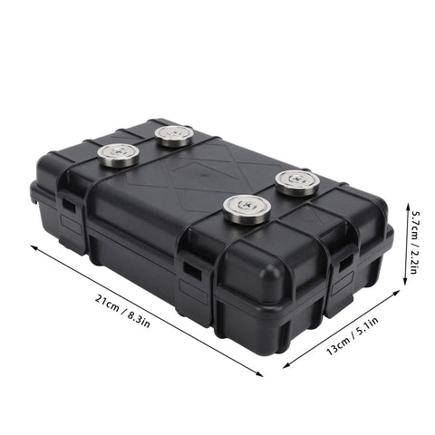 Rugged Weatherproof Magnetic Storage Box With Heavy Duty Mount And Secure Locking shown with dimensions 21x13x5.7cm
