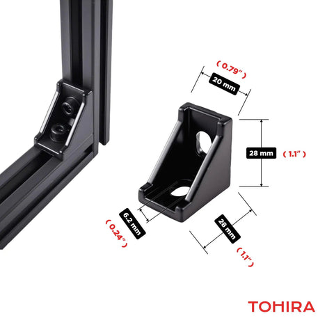 Black 2020 Aluminum T Slot Corner Bracket Kit With 20 Right Angle Connectors And 40 T Nuts And Screws For 6mm V Slot Profile, close-up view