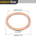 Rock Solid M26 Copper Flat Washers, 8 Piece Pack Featuring 32mm Outside Diameter And 2mm Thickness, showing dimensions in 26mm inner diameter.