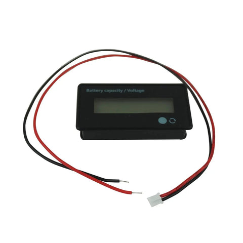 DC 12V 24V 36V 48V 72V Battery Meter And Capacity Voltage Monitor With 3 In 1 Function And Low Battery Alarm For Cars Boats RVs Trucks And Solar Setups Real Time Voltage And Capacity Readout, black LCD module with red and black wires