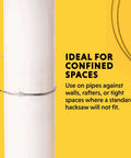 PVC pipe cable saw wrapped around a white PVC pipe on a yellow background