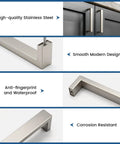 10 Pack Brushed Nickel Dresser Handles and Cabinet Pulls, stainless steel finish, anti-fingerprint, corrosion resistant design