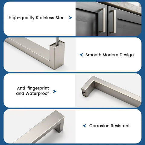 10 Pack Brushed Nickel Dresser Handles and Cabinet Pulls, stainless steel finish, anti-fingerprint, corrosion resistant design