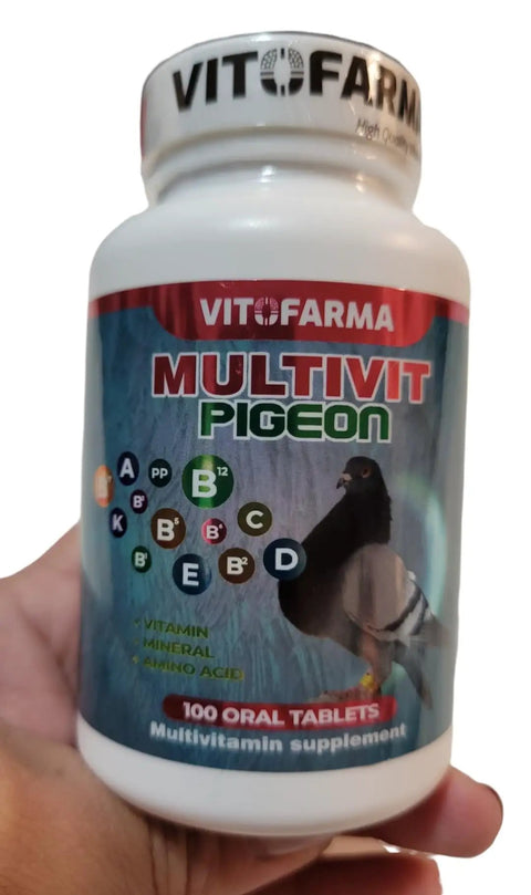 Bottle of Complete Multivitamin For Pigeons 100 Tablet Supplement With Vitamins Minerals And Amino Acids For Racing Show And Fancy Birds