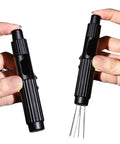Heavy Duty Magnetic Telescopic Coffee WDT Tool And White Distribution Needle For Dead Center Espresso Grounds and Straight Up Flawless Shots At Your Home Station Or Local Cafe, black magnetic tool with telescopic handle and distribution needle.