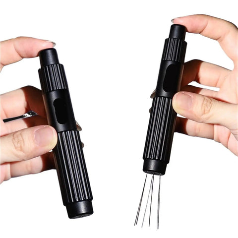 Heavy Duty Magnetic Telescopic Coffee WDT Tool And White Distribution Needle For Dead Center Espresso Grounds and Straight Up Flawless Shots At Your Home Station Or Local Cafe, black magnetic tool with telescopic handle and distribution needle.