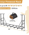 Eight Foot Outdoor Firewood Rack With Waterproof Carrier Bag And Adjustable Heavy Duty Steel Holder For Fireplace Fire Pit Backyard Or Camping Built Tough And Easy To Customize Length illustration