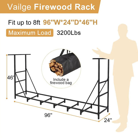 Eight Foot Outdoor Firewood Rack With Waterproof Carrier Bag And Adjustable Heavy Duty Steel Holder For Fireplace Fire Pit Backyard Or Camping Built Tough And Easy To Customize Length illustration