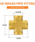 Brass Pipe Fitting Cross Four Way Connector with 1/8 inch NPT Female Threads, Solid Brass, 2 Pack for Plumbing
