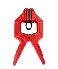 Premium 18 Pack Band Clamps For Edge Clamping Plywood Lamination Cabinet Shelving Steel Bands, red plastic clamp, close-up view.