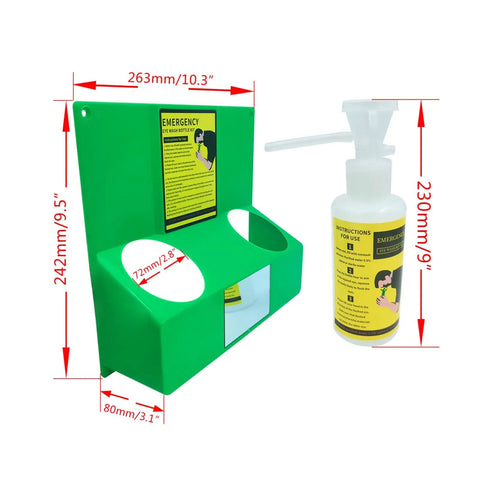 Portable Emergency Eye Wash Station Kit With Wall Mount OSHA Approved Includes Mirror And Emergency Sign Two 16.09 Ounces Bottles Corrosion Resistant PE Mounting No Solution Included.
