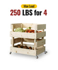 No Fuss Side Mount Casters 2 Inch L Shaped Rubber Furniture Wheels Set Of 8 With Wheel Brakes on a wooden fruit cart filled with vegetables.