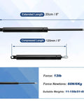 8 Inch Gas Struts 60N 13lb 6Kg Lift Supports for Toolbox Storage Box and Window, heavy duty extension with size details