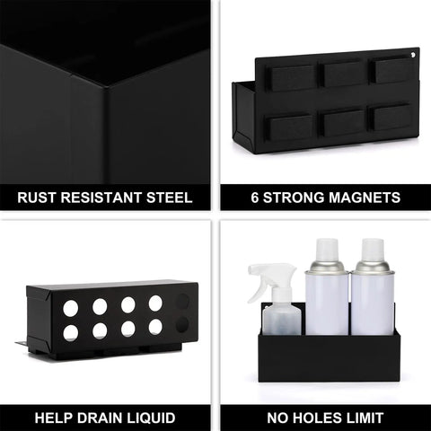Magnetic Aerosol Can Holder For Garage And Workshop, Heavy Duty Steel Construction, visible rust resistant, with 6 strong magnets.
