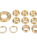 Premium Pure Copper Router Bushing Guide Set Dead Nuts Precise For Fine Woodworking showing eleven copper bushings and flange components.