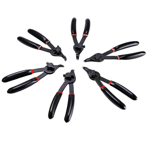 12 Piece Snap Ring Pliers Set For Internal And External Circlips With Straight And Bent Jaw Tips, black handles visible