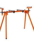 Rock Solid Folding Miter Saw Stand With Quick Three Step Setup And No Sweat Portable Design For Weekend Warrior Woodworking Projects and Ultra Compact Jobsite Storage, orange heavy duty frame.
