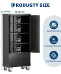 71.7 Inch Metal Storage Cabinet Built Tough With Locking Doors, Two Drawers, Adjustable Shelves, And Mobile Wheels