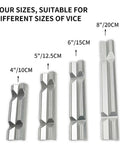 Four sizes of Magnetic Aluminum Vise Jaws Set With Soft Protectors, 4 to 8 inches, shown with measurements labeled