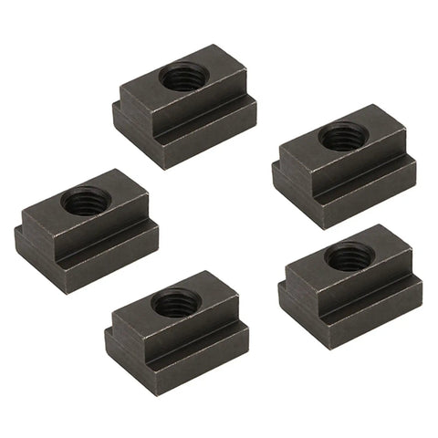 Beefy High Strength T Slot Nut With Black Oxide Finish Threaded For A Tight Rock Solid Fit In Machine Tool Table Slots Undersized For Precise T Slot Alignment In 45 Steel Construction, five-piece set