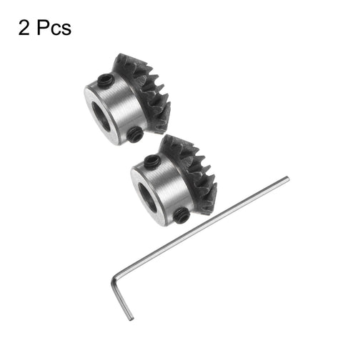 Two Bevel Gears Set 1:1 1.5 Module 16 Teeth 8mm Shaft Hole 90 Degree Tapered Bevel Pinion Gear Made From 45 Steel With M5 Fixing Hole For DIY Hardware Mechanical Rotation