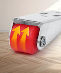 Top Shelf Set Of Four Stainless Steel Cabinet Door Rollers Paired With Heavy Duty Galvanized Track And Durable Plastic Gliders For Smooth As Butter Bottom Casters close-up of red roller inside stainless steel frame.