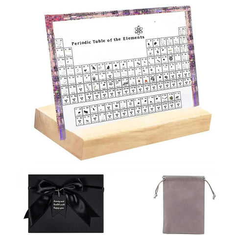Cool Pink Acrylic Periodic Table Display With Real Elements Inside On Wooden Stand 83 Samples Gift Box Packaging Ideal