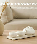 Two Pack Beige Diatomite Soap Dryers Rapid Absorbing Countertop Organizers on a smooth surface with rubber feet.