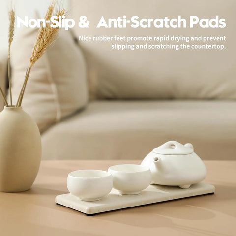 Two Pack Beige Diatomite Soap Dryers Rapid Absorbing Countertop Organizers on a smooth surface with rubber feet.
