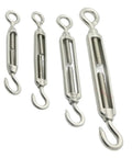 Premium 304 Stainless Steel Turnbuckle Wire Rope Tensioner With Eye Screw Hook Rigging Hardware Works Like A Charm For Clothesline Projects And Provides Rock Solid Adjustment In M4 M5 M6 M8 sizes displayed.