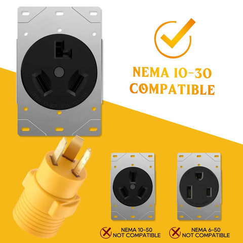 Slick Nema 10-30p To 14-50r Adapter For Level 2 Electric Vehicle Charging showing NEMA 10-30 compatible socket setup.