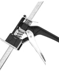 Heavy Duty Hand Lifting Tool Jack 2 Piece Set Multi Function Tile Installer For Precise Wall Placement Rock Solid Metal Build close-up of lifting tool with ruler and spring mechanism.